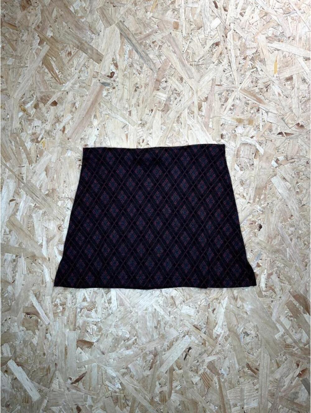 Vintage Charlotte Russe Argyle Mini Skirt Womens Medium Red Black Knit USA Made